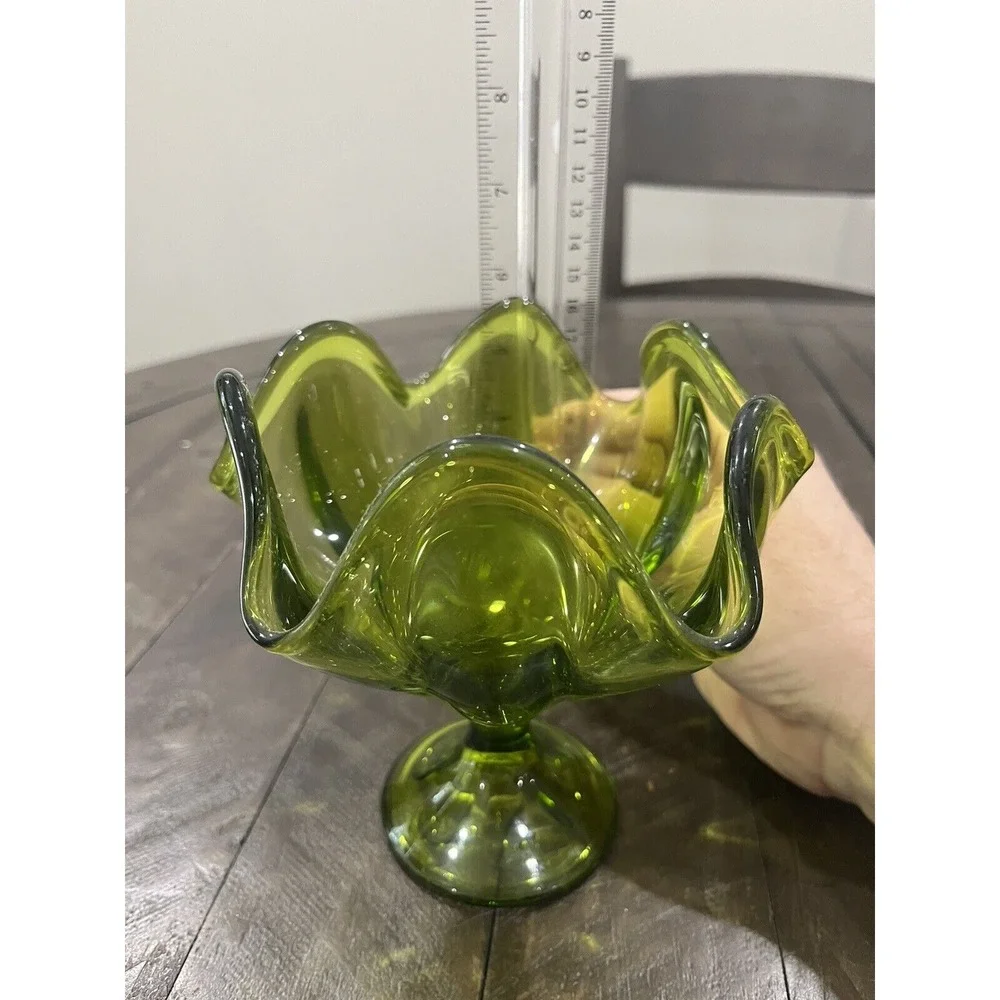 Viking Green Swung Glass‎ Handkerchief Vase 5.75